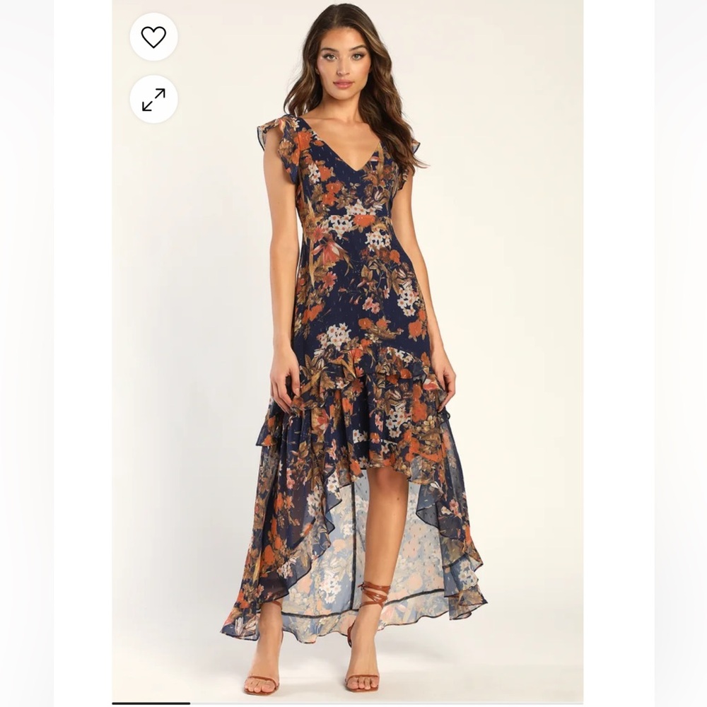 Lulus Small Navy Floral High-Low Dress
